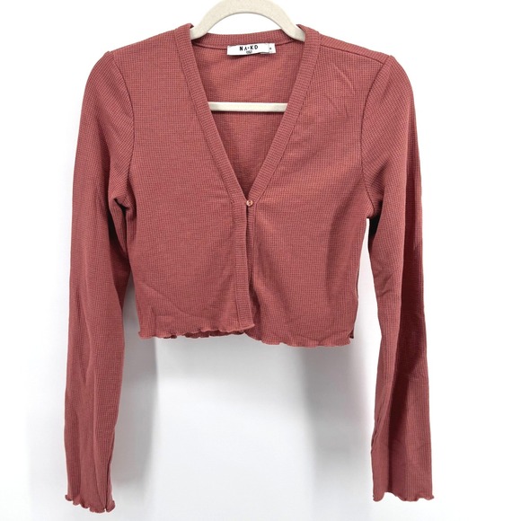 Na-Kd Sweaters - 2000s NA-KD Waffle Knit Top Women M Rose Cropped Cardigan Coquette Cottagecore